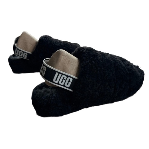 UGG Fluff Yeah Black Sheepskin Slingback Platform Slide Slippers – Size 9 - Picture 7 of 12